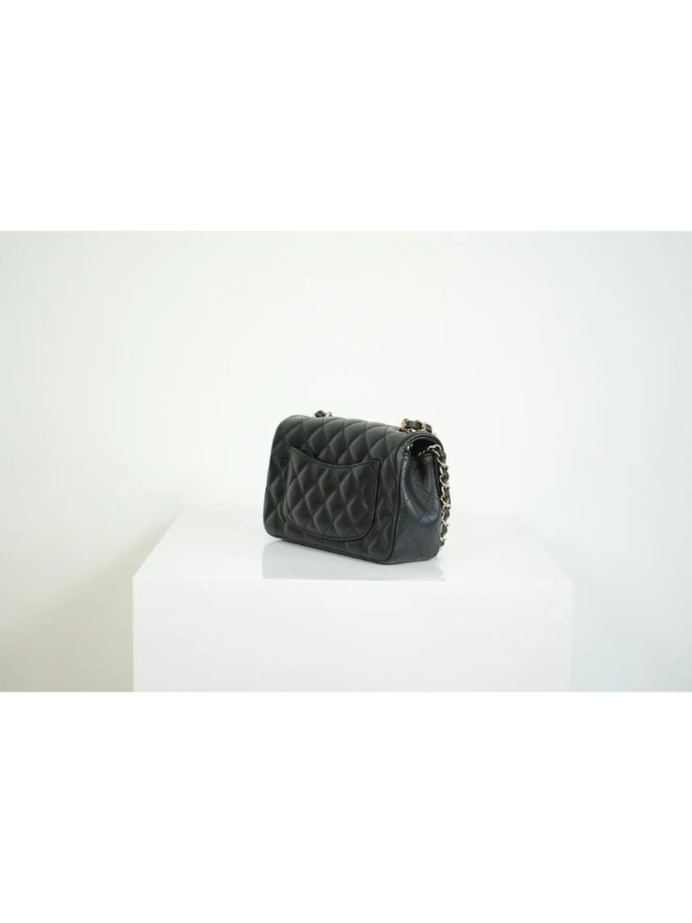 Chanel Mini Classic Black Lambskin W/Champagne Gold Flap Bag Full Set